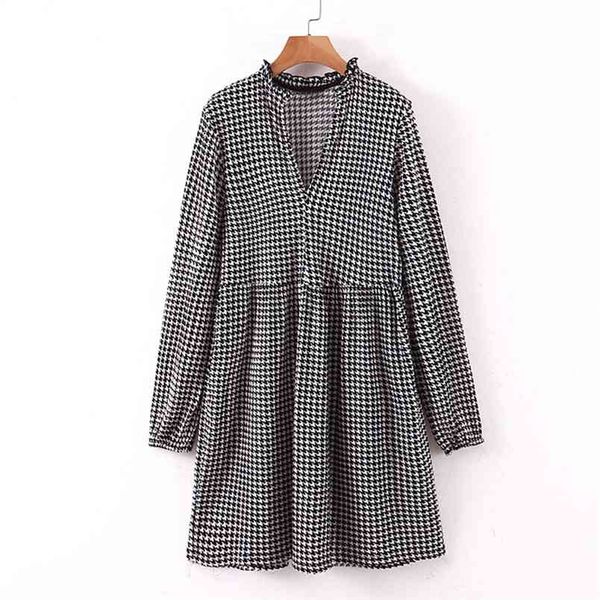 v neck thick dresses women fashion houndstooth printed dress elegant loose long sleeve mini 210531, Black;gray
v neck thick dresses women fashion houndstooth printed dress elegant loose long sleeve mini 210531, Black;gray