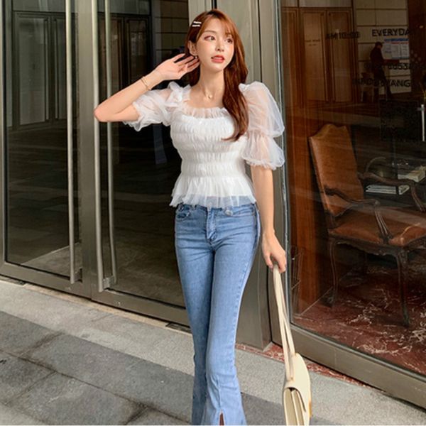 rainbow blouse women puff sleeve square collar lace up office lady summer japan style kawaii korean chiffon blouse women, White;black
rainbow blouse women puff sleeve square collar lace up office lady summer japan style kawaii korean chiffon blouse women, White;black