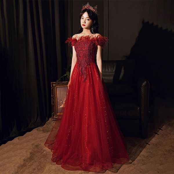 ethnic clothing burgundy feather chinese dress gown strapless sequins bling cheongsam off shoulder bandage qipao starry banquet vestido, Red
ethnic clothing burgundy feather chinese dress gown strapless sequins bling cheongsam off shoulder bandage qipao starry banquet vestido, Red