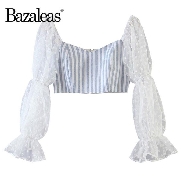 bazaleas chic white mesh long sleeve women crop vintage blouses fashion blue stripe cropped blouse
bazaleas chic white mesh long sleeve women crop vintage blouses fashion blue stripe cropped blouse