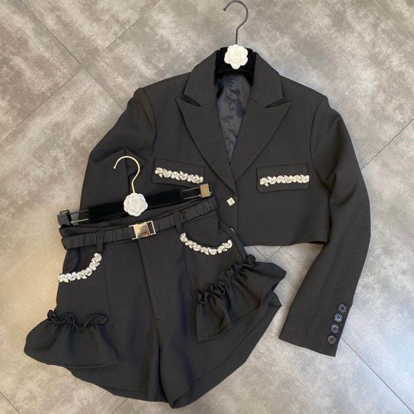 women's tracksuits prepomp 2021 fall long sleeve diamonds buttons blazer black high waist wide leg shorts two piece matching set outfit, Gray
women's tracksuits prepomp 2021 fall long sleeve diamonds buttons blazer black high waist wide leg shorts two piece matching set outfit, Gray