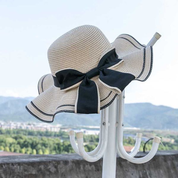 wide brim hats raffia lace-up straps bow edging straw with leisure beach lady flat gorras, Blue;gray
wide brim hats raffia lace-up straps bow edging straw with leisure beach lady flat gorras, Blue;gray