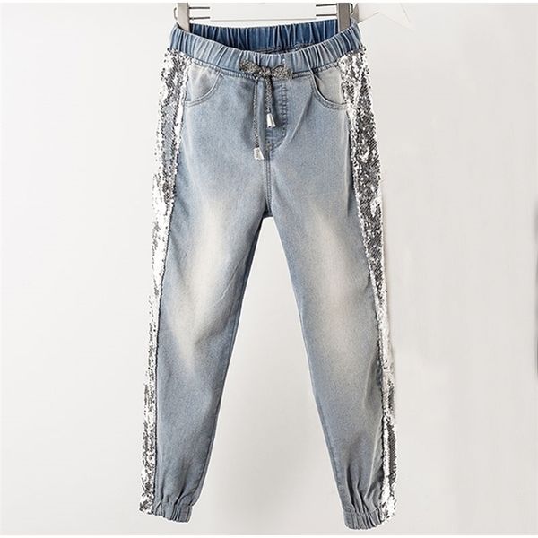plus size side sequins ankle length jogger jeans 3xl 4xl spring summer chi lady light blue elastic waist s jean denim pants 210809
plus size side sequins ankle length jogger jeans 3xl 4xl spring summer chi lady light blue elastic waist s jean denim pants 210809