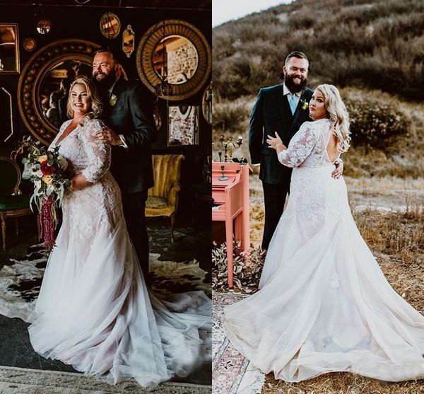 2021 country wedding dresses plus size lace applique deep v neck lace applique tulle sweep train backless wedding gown vestido de novia, White
2021 country wedding dresses plus size lace applique deep v neck lace applique tulle sweep train backless wedding gown vestido de novia, White