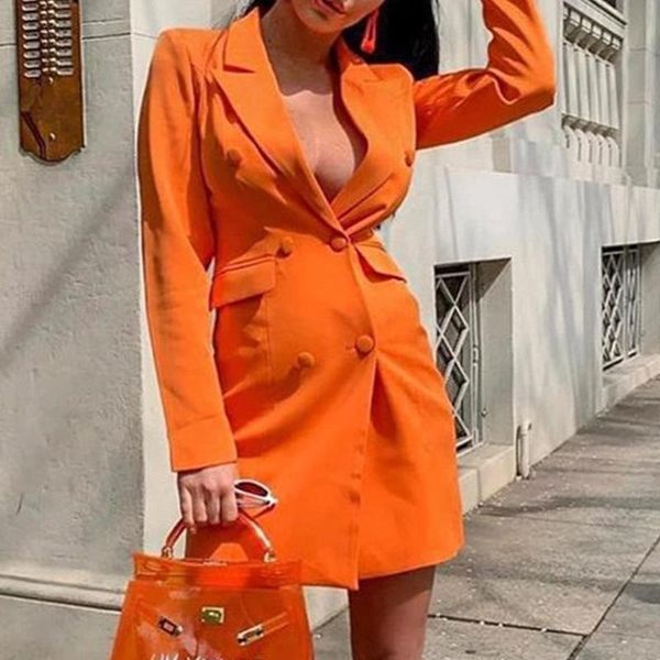 women 2021 spring autumn new orange chic mid length blazer fashion solid colors suits office lady double breasted elegant blazer, White;black
women 2021 spring autumn new orange chic mid length blazer fashion solid colors suits office lady double breasted elegant blazer, White;black