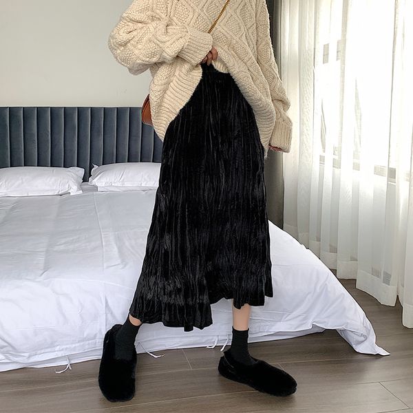 2021 autumn winter new fashion women retro gloss drape plied ankle length all-match skirt 25f3, Black
2021 autumn winter new fashion women retro gloss drape plied ankle length all-match skirt 25f3, Black
