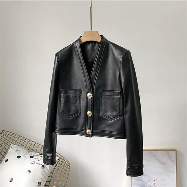 women's leather & faux europe style v-neck jackets fashion sheepskin genuine coat c491, Black
women's leather & faux europe style v-neck jackets fashion sheepskin genuine coat c491, Black