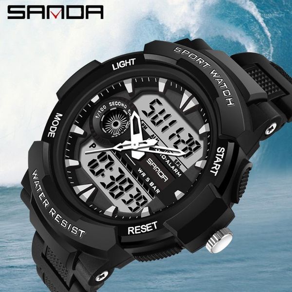 brand wrist watch men watches military army sport style wristwatch dual display male for clock waterproof hours wristwatches, Slivery;brown