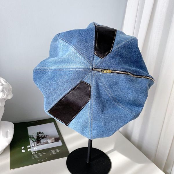 berets fashion denim splicing pu zipper big clouds lady beret hat women leisure painter quality, Blue;gray
berets fashion denim splicing pu zipper big clouds lady beret hat women leisure painter quality, Blue;gray