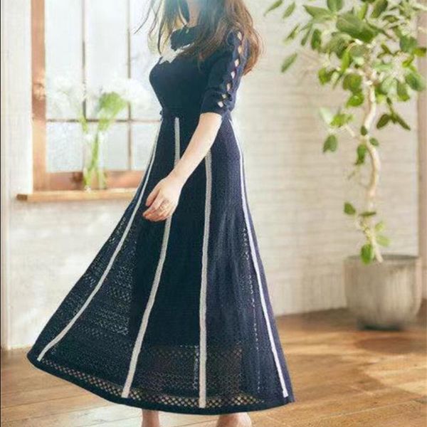 party dresses japan style ol solid elegant dress women lace hollow out knitted patchwork midi robe femme high waist slim half sleeve vestido, White;black
party dresses japan style ol solid elegant dress women lace hollow out knitted patchwork midi robe femme high waist slim half sleeve vestido, White;black