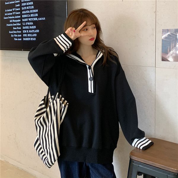 2021 new college style loose striped color matching long-sleeved hooded sweatshirt women autumn fashion all-match oj85, Black
2021 new college style loose striped color matching long-sleeved hooded sweatshirt women autumn fashion all-match oj85, Black