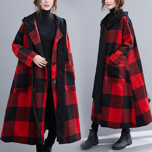 women's wool & blends vintage woolen coat women 2021 autumn winter jackets large size hooded thick plaid loose long womens clothing d52, Black
women's wool & blends vintage woolen coat women 2021 autumn winter jackets large size hooded thick plaid loose long womens clothing d52, Black
