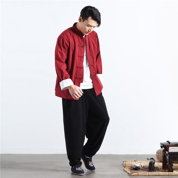new chinese style mens tang suit linen long sleeve solid traditional kung fu clothes hanfu shirt plus size -5xl 11177, Red
new chinese style mens tang suit linen long sleeve solid traditional kung fu clothes hanfu shirt plus size -5xl 11177, Red