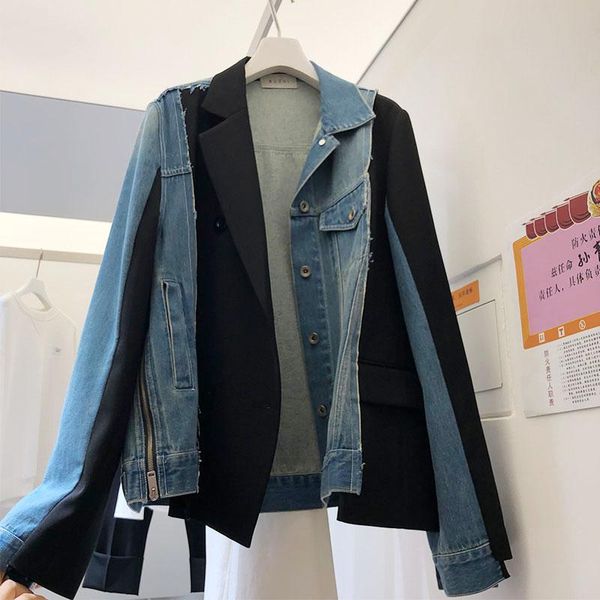women's jackets korea 2021 autumn cool suit patchwork jeans coat women loose fashion fake two-piece set, Black;brown
women's jackets korea 2021 autumn cool suit patchwork jeans coat women loose fashion fake two-piece set, Black;brown