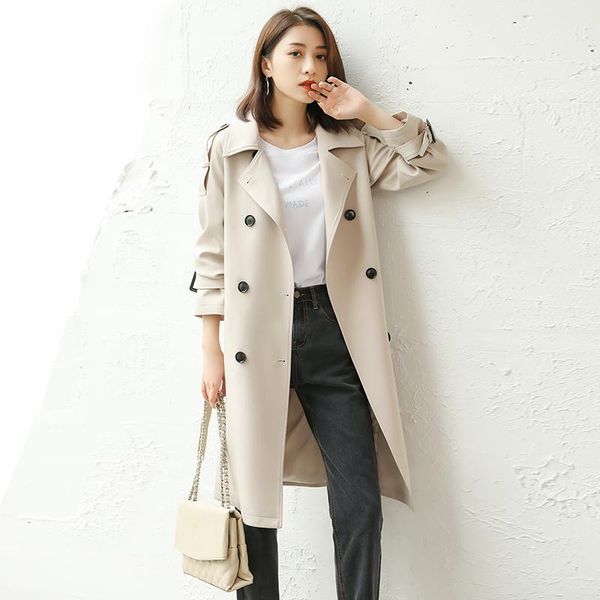 women's trench coats 2021 spring korean retro british casual coat double breasted medium length waist windbreaker for women, Tan;black
women's trench coats 2021 spring korean retro british casual coat double breasted medium length waist windbreaker for women, Tan;black