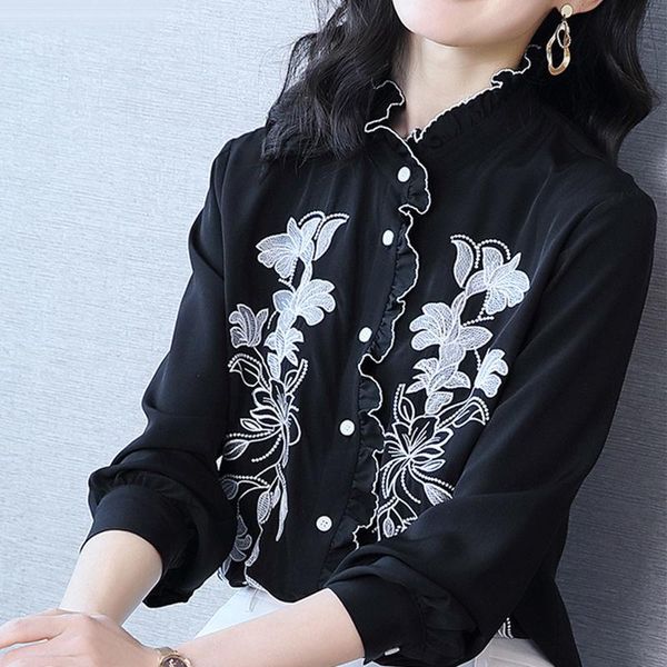 faux silk shirt women's long-sleeved shirt embroidery stand collar blouse casual, White
faux silk shirt women's long-sleeved shirt embroidery stand collar blouse casual, White