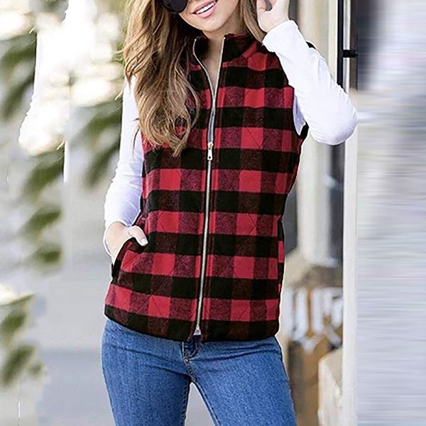 plus size women winter plaid print windproof vest coat 2021 lady sleeveless outwear thicken warm pocket waistcoat b985, Black;white
plus size women winter plaid print windproof vest coat 2021 lady sleeveless outwear thicken warm pocket waistcoat b985, Black;white