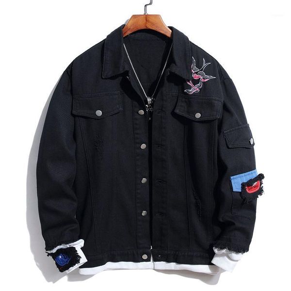 men's jackets black denim fake two-piece jacket personalized embroidery men'denim shirt 2021 autumn and winter, Black;brown
men's jackets black denim fake two-piece jacket personalized embroidery men'denim shirt 2021 autumn and winter, Black;brown
