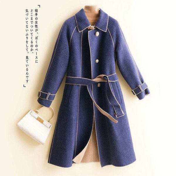 women's wool & blends autumn and winter high-end double-sided coat outdoor fashion all-match overalls, Black
women's wool & blends autumn and winter high-end double-sided coat outdoor fashion all-match overalls, Black