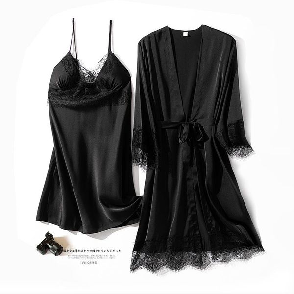 women's sleepwear black robe suit women satin 2pcs lace trim nighty&robe set silky kimono gown female summer sleep home wear, Black;red
women's sleepwear black robe suit women satin 2pcs lace trim nighty&robe set silky kimono gown female summer sleep home wear, Black;red