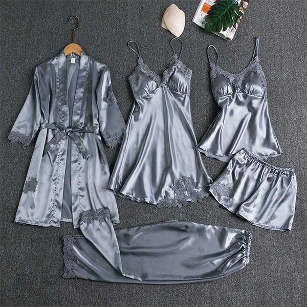 sleepwear female 5pcs pajamas set satin pyjamamas lace patchwork bridal wedding nightwear rayon home wear nighty&robe suit 211112, Black;red
sleepwear female 5pcs pajamas set satin pyjamamas lace patchwork bridal wedding nightwear rayon home wear nighty&robe suit 211112, Black;red
