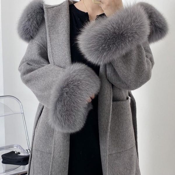 women's fur & faux 2021 winter ladies natural collar double-sided wool coat with plush cuffs female thickening warm overcoat, Black
women's fur & faux 2021 winter ladies natural collar double-sided wool coat with plush cuffs female thickening warm overcoat, Black
