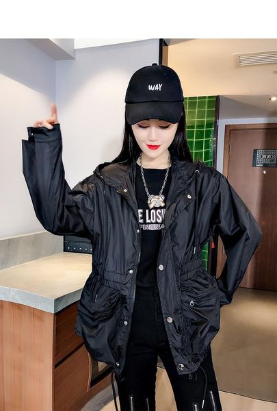 women's jackets waist hooded windbreaker jacket fashion temperament spring and autumn large pocket thin black 2021, Black;brown
women's jackets waist hooded windbreaker jacket fashion temperament spring and autumn large pocket thin black 2021, Black;brown