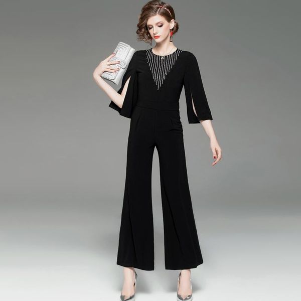 women's jumpsuits & rompers runway designer o neck 3/4 split sleeves beaded fashion high street, Black;white
women's jumpsuits & rompers runway designer o neck 3/4 split sleeves beaded fashion high street, Black;white