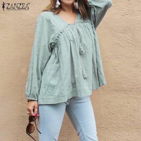 women's blouses & shirts zanzea vintage women long sleeve ruffles blouse autumn v neck solid cotton linen shirt female robe work blusas, White
women's blouses & shirts zanzea vintage women long sleeve ruffles blouse autumn v neck solid cotton linen shirt female robe work blusas, White
