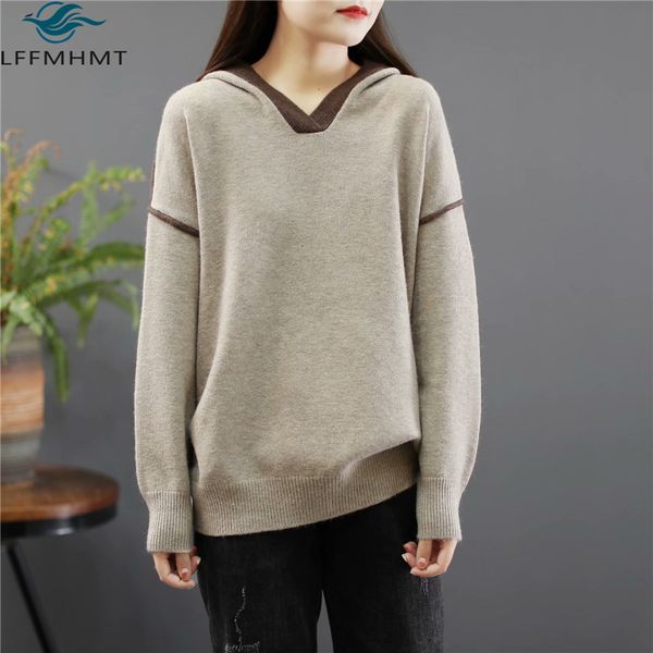 2021 new large size long sleeve hooded women winter contrast stitching all-match casual basic vintage knitted sweater 82rg, White;black
2021 new large size long sleeve hooded women winter contrast stitching all-match casual basic vintage knitted sweater 82rg, White;black