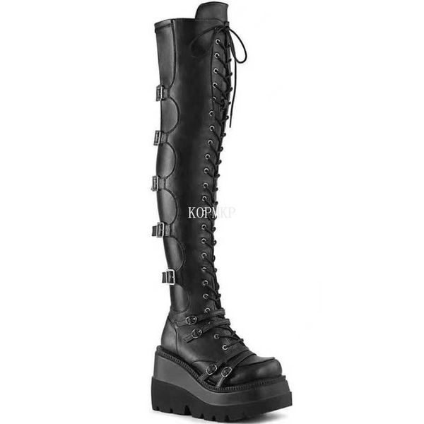 boots high platform fashion lace up design thigh buckle punk heels women cosplay wedges woman botas mujer, Black
boots high platform fashion lace up design thigh buckle punk heels women cosplay wedges woman botas mujer, Black