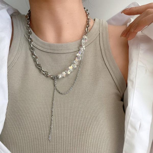 pendant necklaces korean design color transparent stitching necklace female hip hop titanium steel does not fade temperament tassel clavicle, Silver
pendant necklaces korean design color transparent stitching necklace female hip hop titanium steel does not fade temperament tassel clavicle, Silver