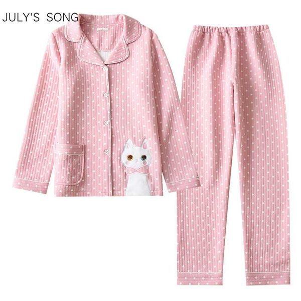 july's song women cotton pajamas set long sleeves cat printing cute wave point trousers casual large size soft sleepwear suit, Black;red
july's song women cotton pajamas set long sleeves cat printing cute wave point trousers casual large size soft sleepwear suit, Black;red