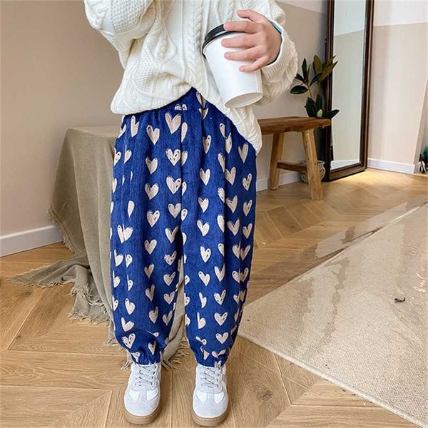 girls spring autumn love print corduroy trousers 1-8 years fashion loose all-match casual pants 211224, Blue 
girls spring autumn love print corduroy trousers 1-8 years fashion loose all-match casual pants 211224, Blue