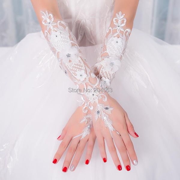 bridal gloves vintage wedding party fingerless lace long with flowers and crystals, White
bridal gloves vintage wedding party fingerless lace long with flowers and crystals, White
