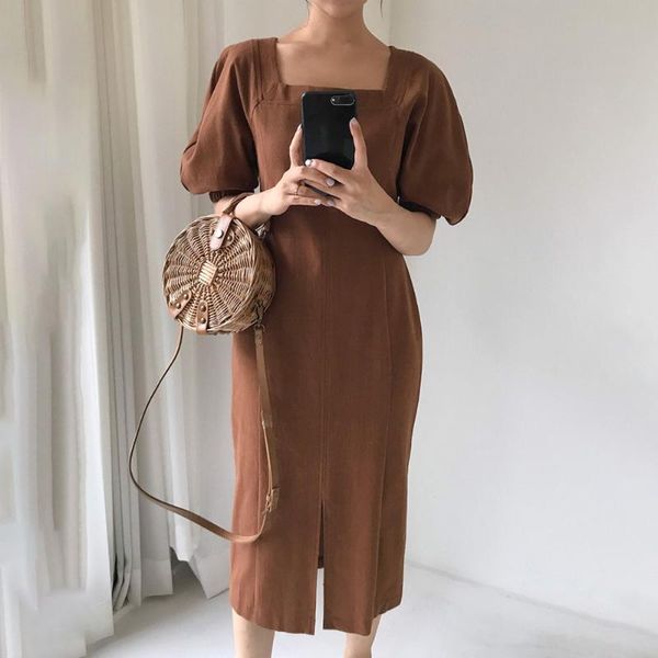 party dresses 2021 summer temperament square collar dress solid color simplicity split fork puff sleeve japanese style women's, White;black
party dresses 2021 summer temperament square collar dress solid color simplicity split fork puff sleeve japanese style women's, White;black