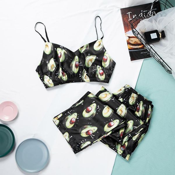 avocado pattern female sleepwear set v neck sleeveless spaghetti strap pants satin pajamas women home suit casual, Black;red
avocado pattern female sleepwear set v neck sleeveless spaghetti strap pants satin pajamas women home suit casual, Black;red