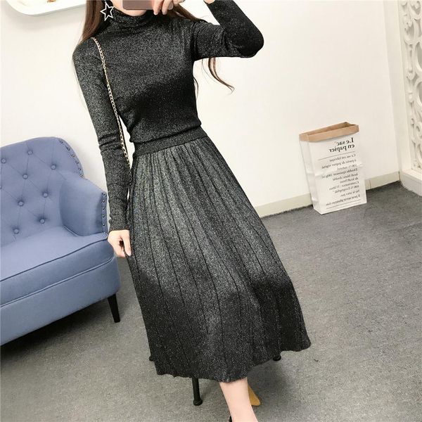 and women's autumn winter retro bright silk turtleneck pullover sweater + long pleated skirt ladies suit 202 mso8, Gray
and women's autumn winter retro bright silk turtleneck pullover sweater + long pleated skirt ladies suit 202 mso8, Gray