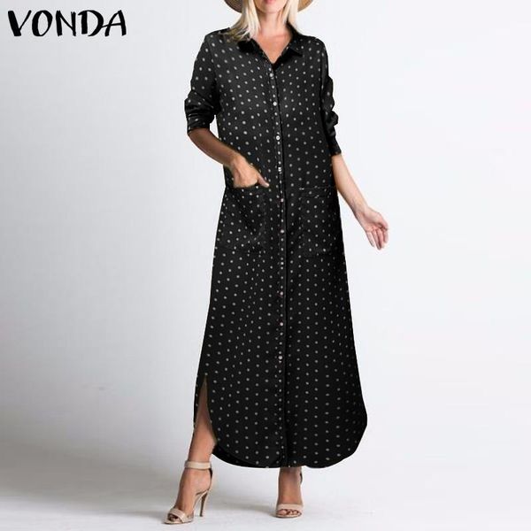 vonda women printed autumn sundress stylish lapel neck long shirt dress elegant long sleeve split vestidos polka dot loose dress, Black;gray
vonda women printed autumn sundress stylish lapel neck long shirt dress elegant long sleeve split vestidos polka dot loose dress, Black;gray