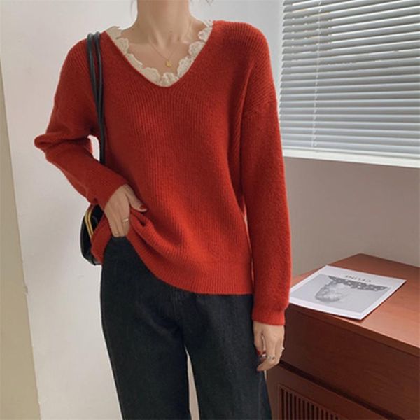 women's sweaters autumn and winter gentle loose v-neck lace knit sweater lazy pullover women long-sleeved commuter solid color warm jum, White;black
women's sweaters autumn and winter gentle loose v-neck lace knit sweater lazy pullover women long-sleeved commuter solid color warm jum, White;black