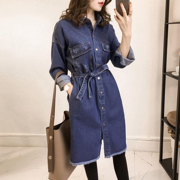 casual dresses arrival 2021 denim dress cowboy button front belt long sleeve turn-down collar female jean women 4938, Black;gray
casual dresses arrival 2021 denim dress cowboy button front belt long sleeve turn-down collar female jean women 4938, Black;gray