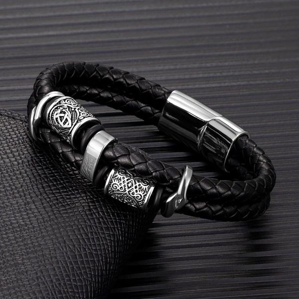 charm bracelets mkendn viking style compass norse runes amulet double-layer stainless steel men's leather bracelet mythology jewelry, Golden;silver
charm bracelets mkendn viking style compass norse runes amulet double-layer stainless steel men's leather bracelet mythology jewelry, Golden;silver