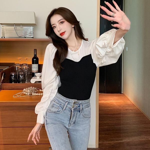 women's blouses & shirts blouse women autumn 2021 preppy style office lady patchwork long sleeve solid black blusas womens and, White 
women's blouses & shirts blouse women autumn 2021 preppy style office lady patchwork long sleeve solid black blusas womens and, White