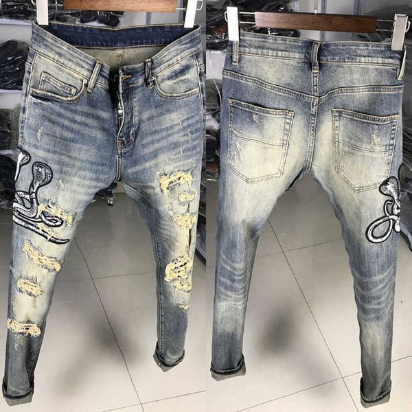 men's jeans streetwear denim punk trousers patch designer fashion retro yellow blue destroyed ripped hip hop slim pants hft2
men's jeans streetwear denim punk trousers patch designer fashion retro yellow blue destroyed ripped hip hop slim pants hft2