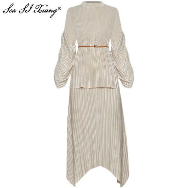 seasixiang fashion designer spring set women lace-up stand collar lantern sleeve + asymmetrical skirt pleated two piece set 210708, White
seasixiang fashion designer spring set women lace-up stand collar lantern sleeve + asymmetrical skirt pleated two piece set 210708, White
