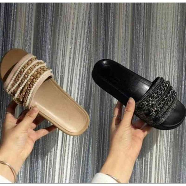 2021 ladies summer comfortable sandals, high-quality natural leather, flat slippers, pearl chain slippers, Black
2021 ladies summer comfortable sandals, high-quality natural leather, flat slippers, pearl chain slippers, Black
