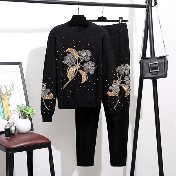 women's two piece pants autumn winter women 2 set clothing knit embroidered sequins nail beads sweater + long pant biker woman tracksui, White
women's two piece pants autumn winter women 2 set clothing knit embroidered sequins nail beads sweater + long pant biker woman tracksui, White