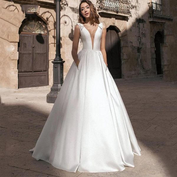 other wedding dresses elegant weddding 2021 simple v neck sleeveless backless with bows soft satin court train a line beach bridal gowns, White
other wedding dresses elegant weddding 2021 simple v neck sleeveless backless with bows soft satin court train a line beach bridal gowns, White