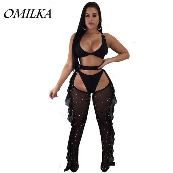 women's tracksuits omilka 2021 summer women sleeveless o neck pearl mesh ruffle crop and long pants set transparent 3 piece clothin, Gray
women's tracksuits omilka 2021 summer women sleeveless o neck pearl mesh ruffle crop and long pants set transparent 3 piece clothin, Gray