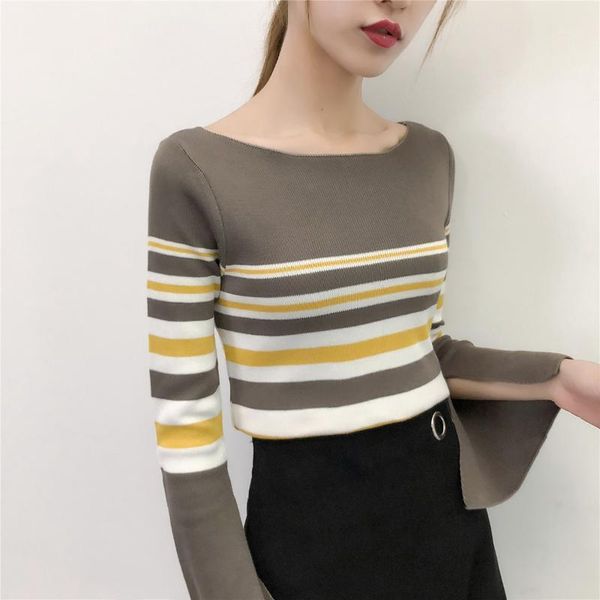 women's sweaters fashion slash neck knitted spring autumn striped hit color flare sleeve split pullovers female chic slim, White;black
women's sweaters fashion slash neck knitted spring autumn striped hit color flare sleeve split pullovers female chic slim, White;black
